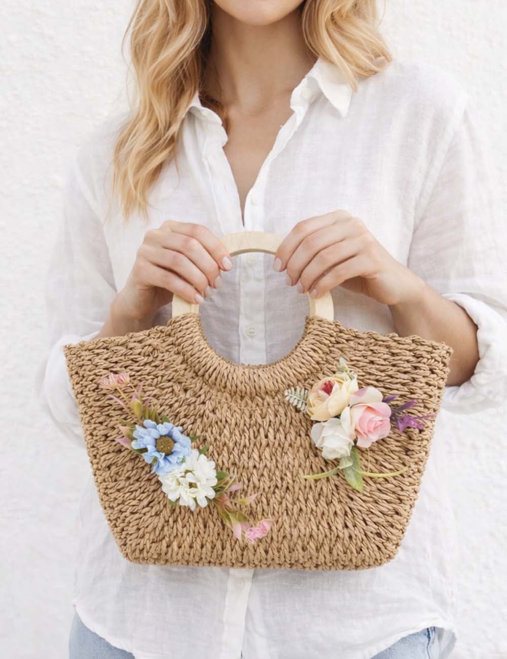 Straw Floral Tote Bag - Sweetkama Wholesale - #3943