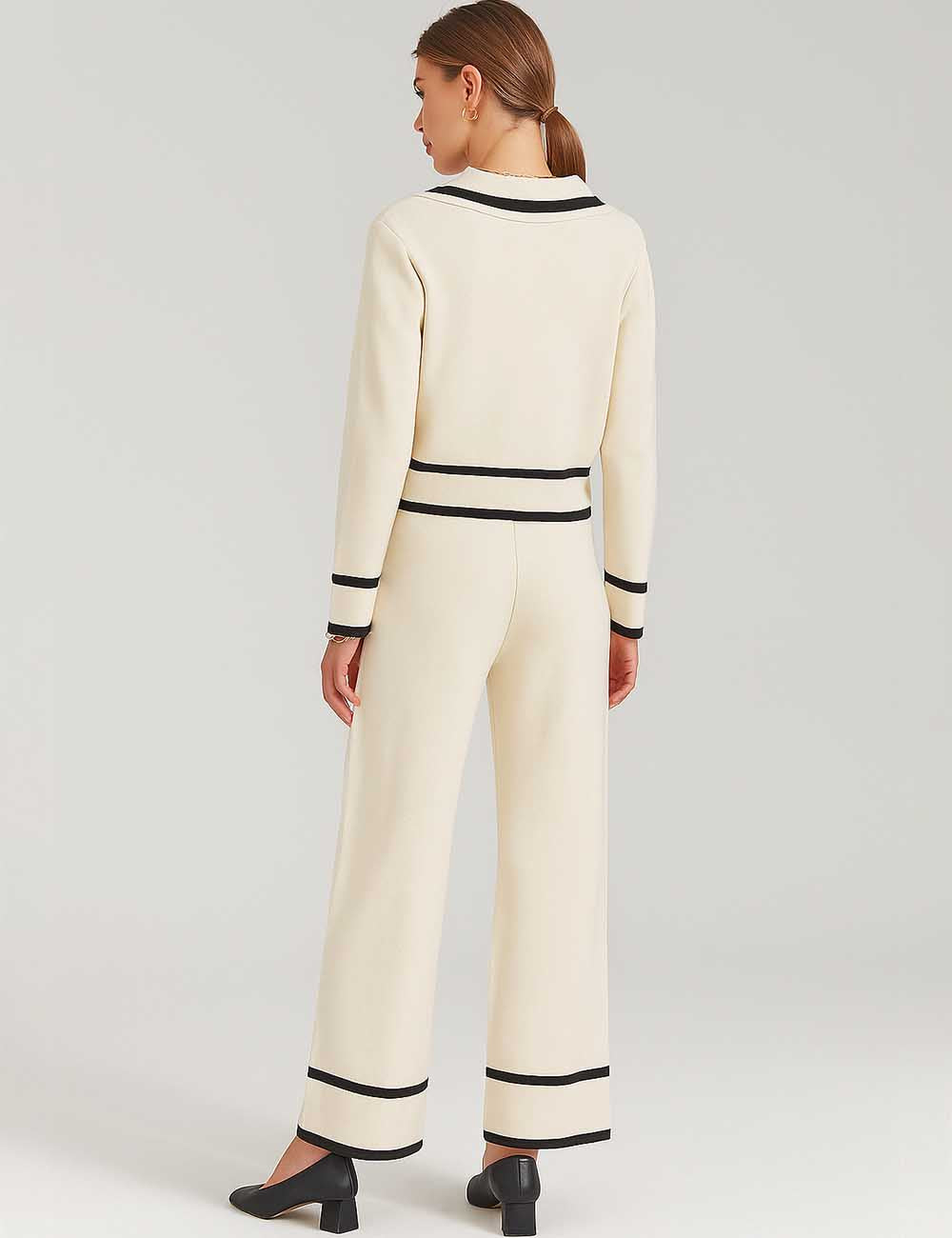 Ladies Color Block V-Neck Knit Top & Pants Set