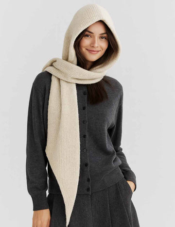 Ladies Cozy Solid Color Knit Hooded Scarf