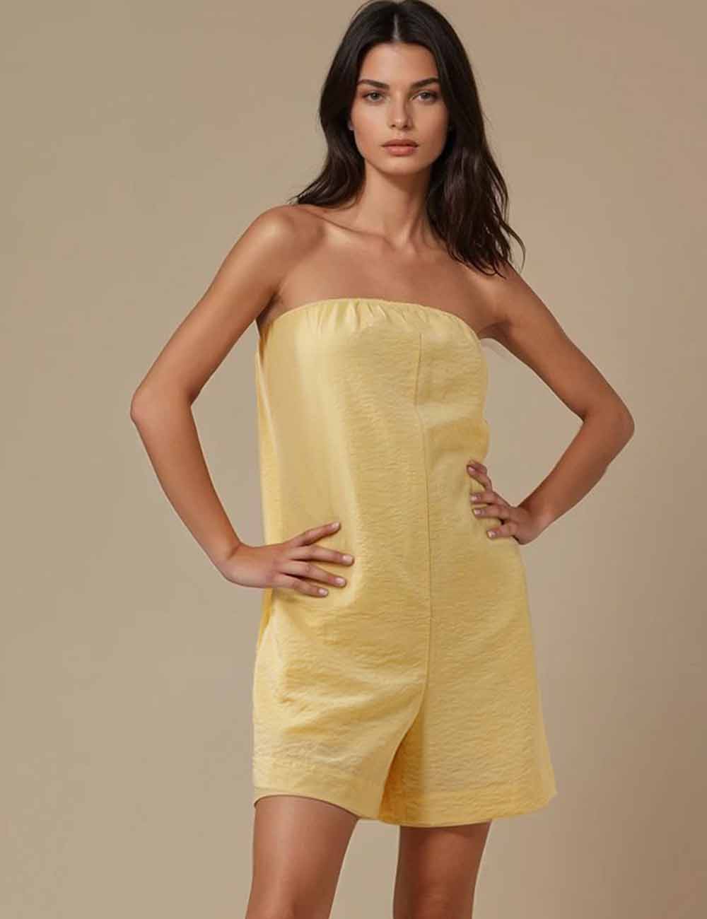 Ladies Solid Color Strapless Sleeveless Pocket Wide Leg Romper