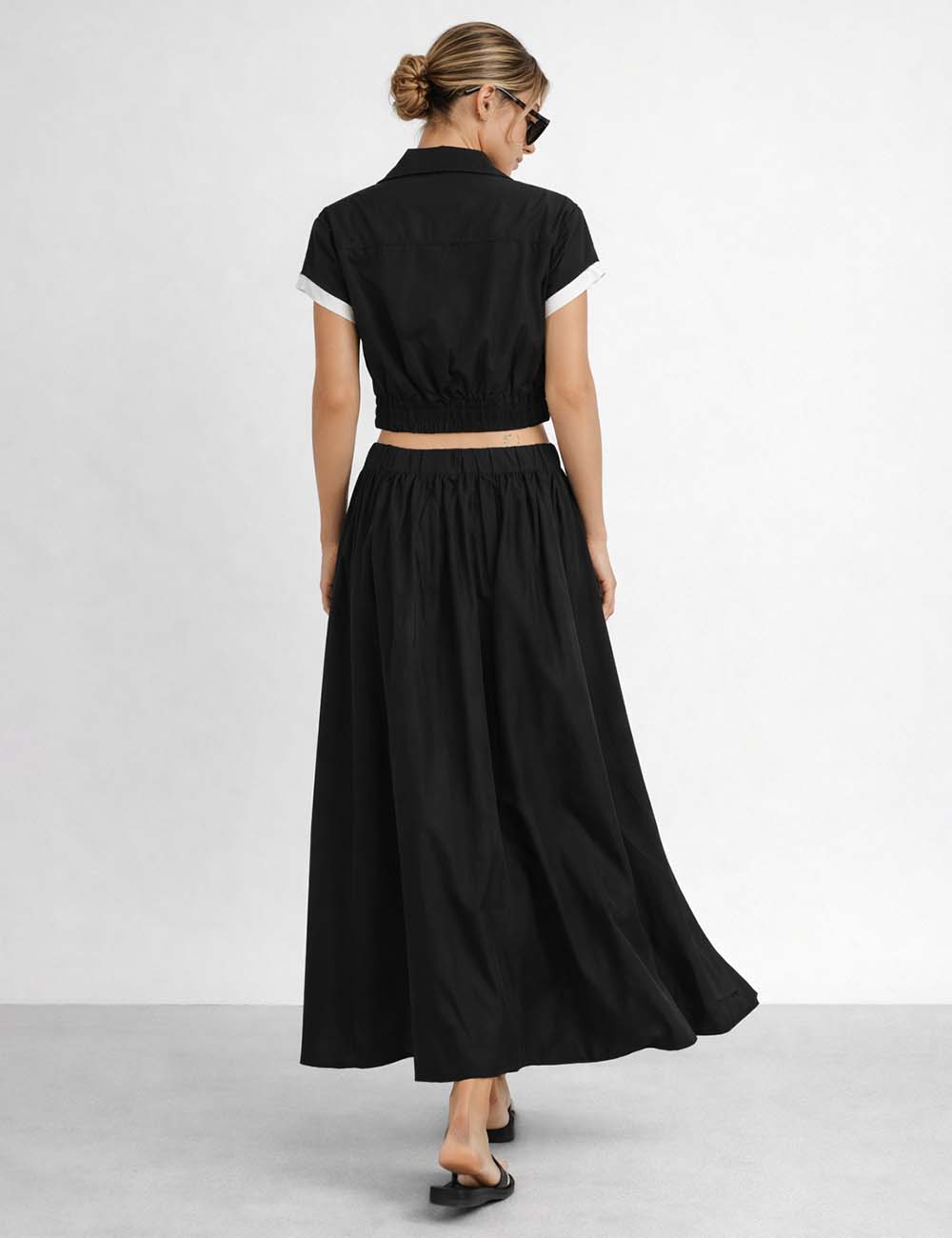 Ladies Zip-Up Utility Pocket Jacket Top & Maxi Skirt Matching Set