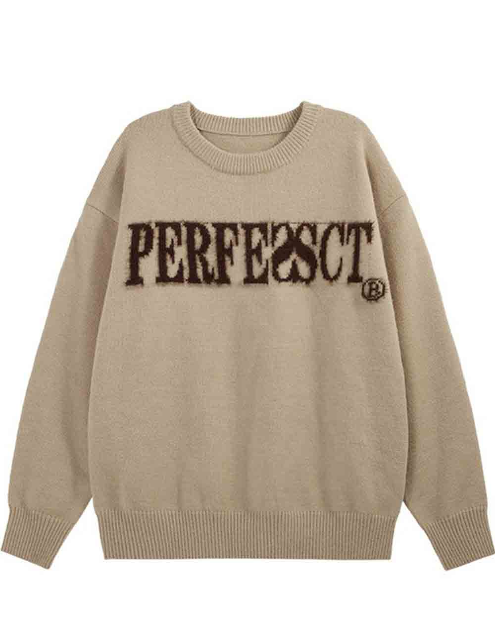 Ladies Color Block Pullover Lettern Pattern Long Sleeves Sweater
