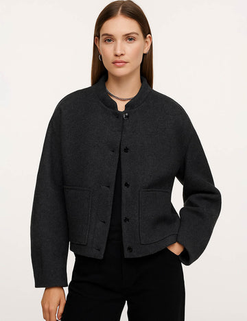 Ladies Solid Color Baseball Collar Patch Pocket Jacket