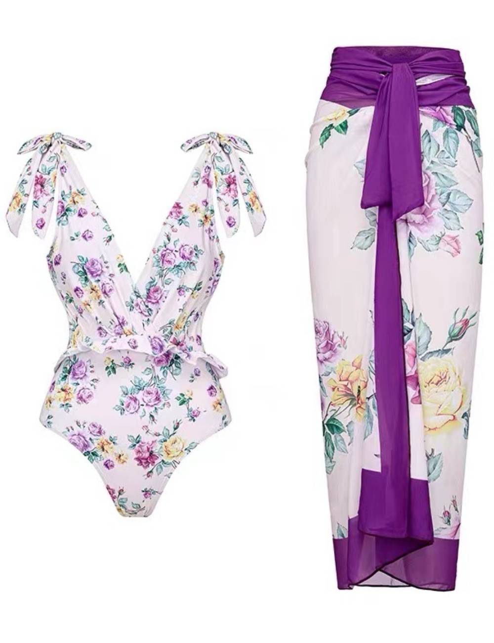 Floral print one piece swimwear with salong SKSW40122