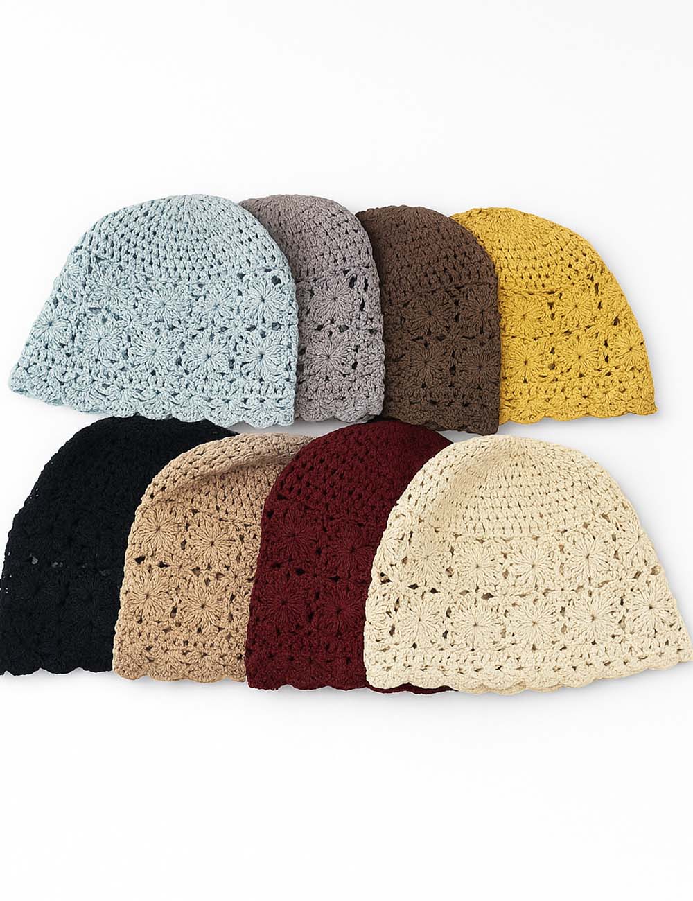 Ladies Boho Crochet Knit Floral Hollow Out Skull Cap Hat