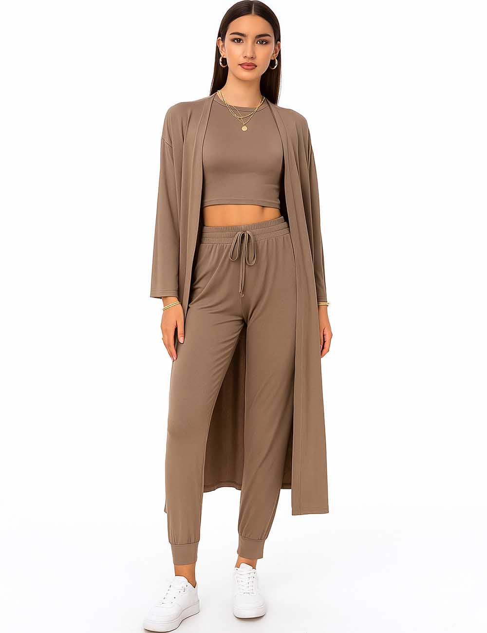 3PCS Solid Color Soft Knit Ladies Daily Set LQ161