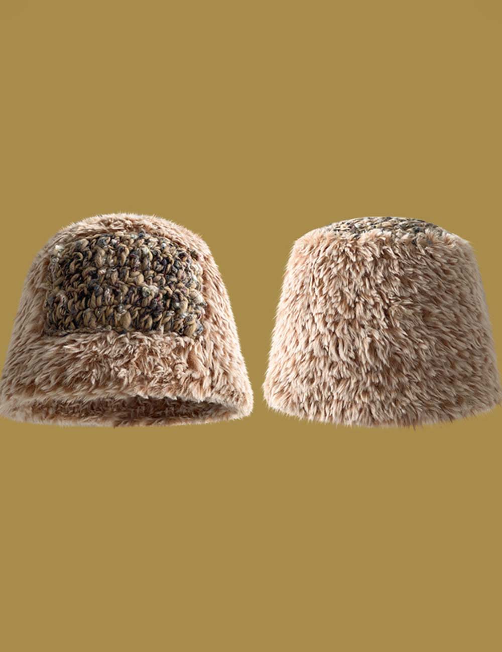 Ladies Color Block Plush Bucket Hat