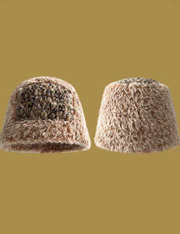 Ladies Color Block Plush Bucket Hat