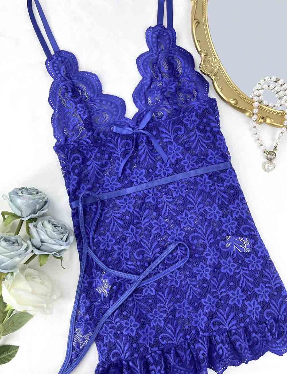 Ladies Floral Embroidery Hollow Out Chemise Set 8HF4344