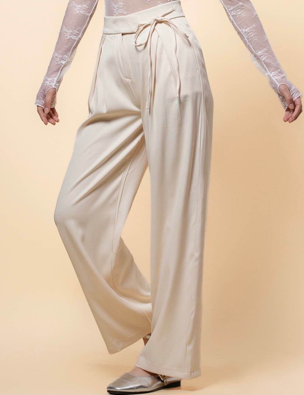 Ladies Waist Side Tie Wide Leg Pants SKP41196