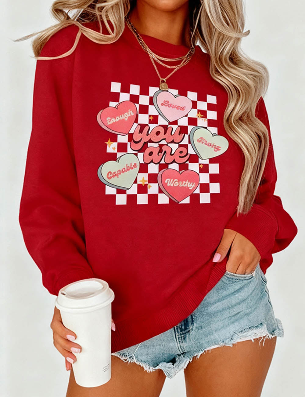 Ladies Cute Heart Letter Pattern Pullover Sweatshirt