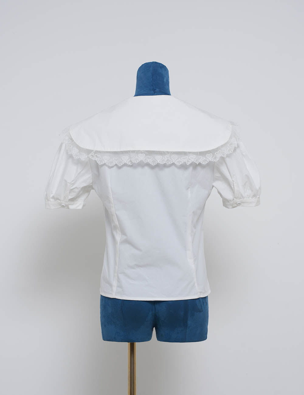 Ladies Chic Sailor Collar Lace Trim Short Sleeves Top