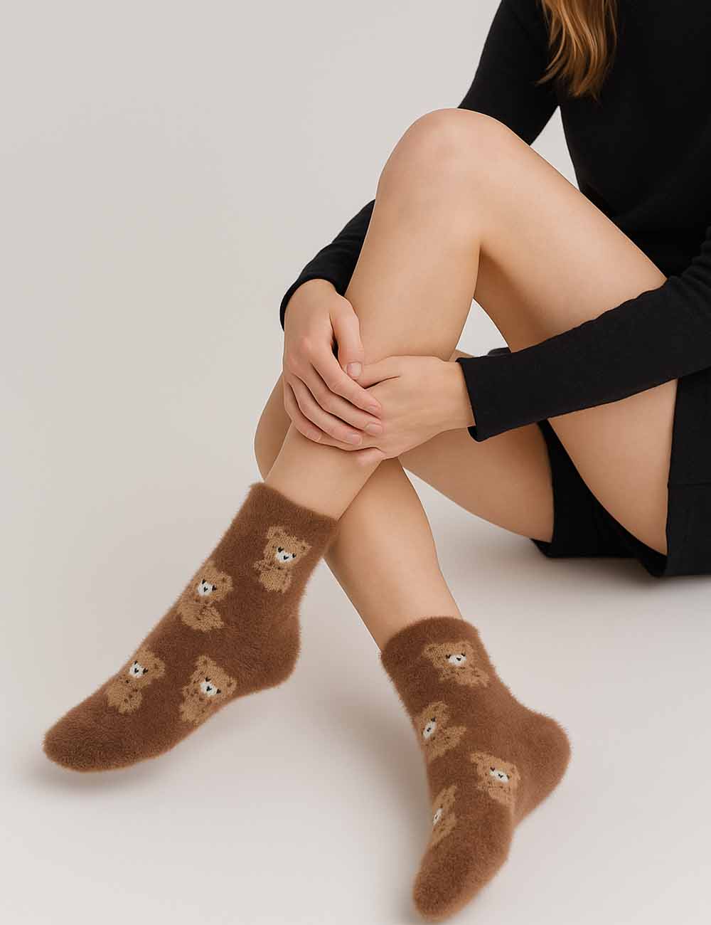 Ladies Fuzzy Cozy Teddy Bear Midi Calf Socks
