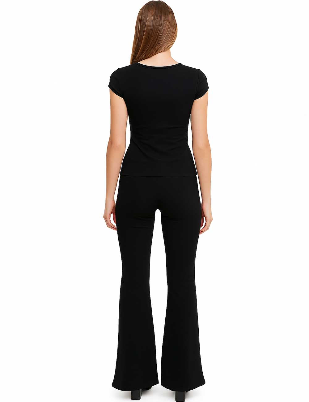 Ladies Rose Embroidery Short Sleeves Top & Pants Set