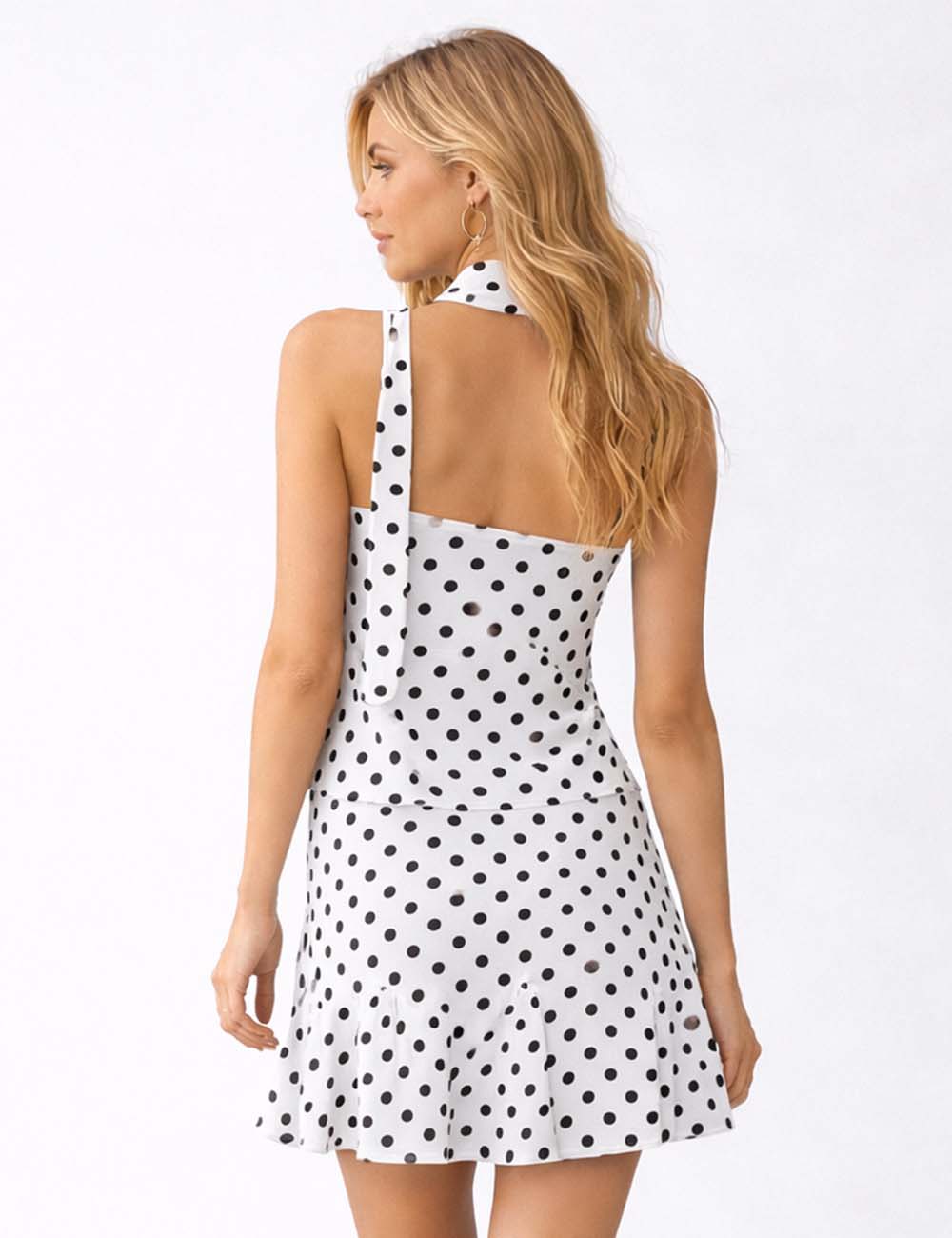 Ladies Polka Dot V-Neck Cami Top & Mini Skirt Matching Set
