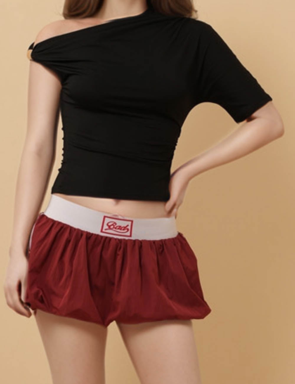 Ladies Color Block Elastic Waist Puff Mini Skirt 8SKS51115