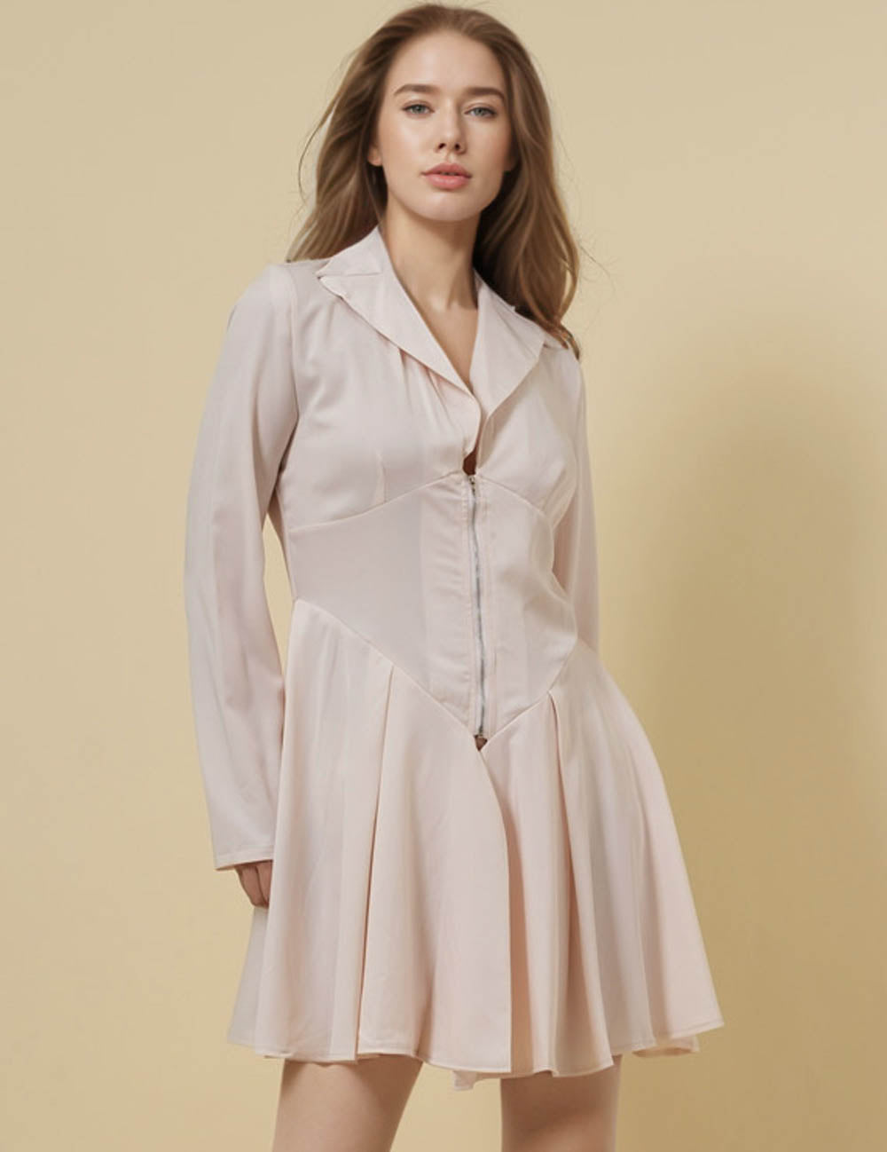 Ladies V-Neck Long Sleeves Mid Waist Mini Dress SKD51228