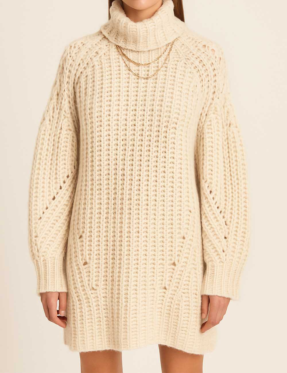 Ladies Turtle Neck Eyelet Hollow Out Long Sleeves Sweater