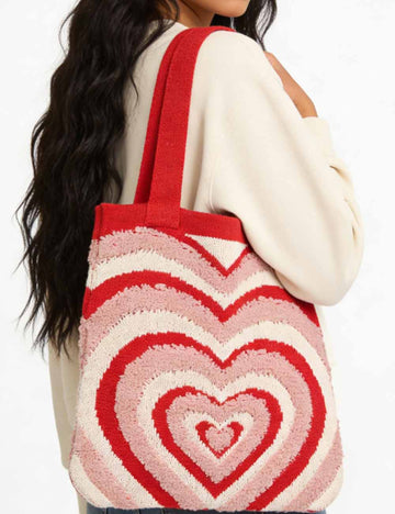 Ladies Valentine’s Heart Crochet Large Capacity Shoulder Tote Bag