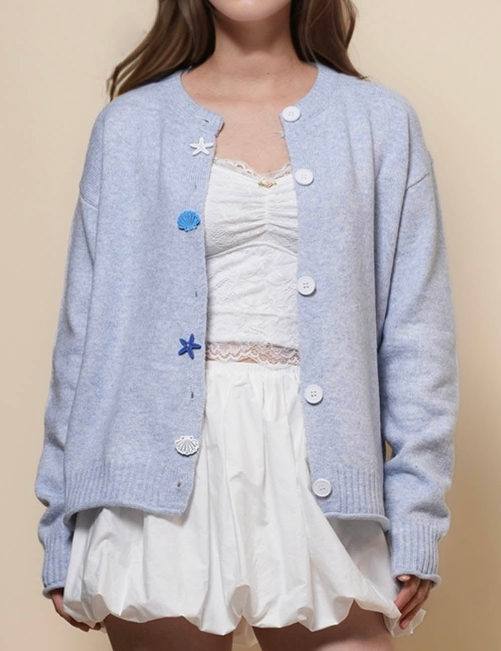 Ladies Round Neck Long Sleeves Knit Cardigan SKT50161