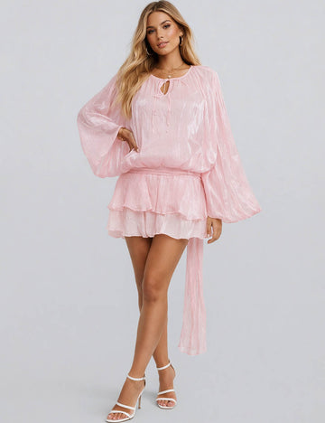 Ladies Chic Round Neck Lantern Sleeves Blouse & Shorts Set