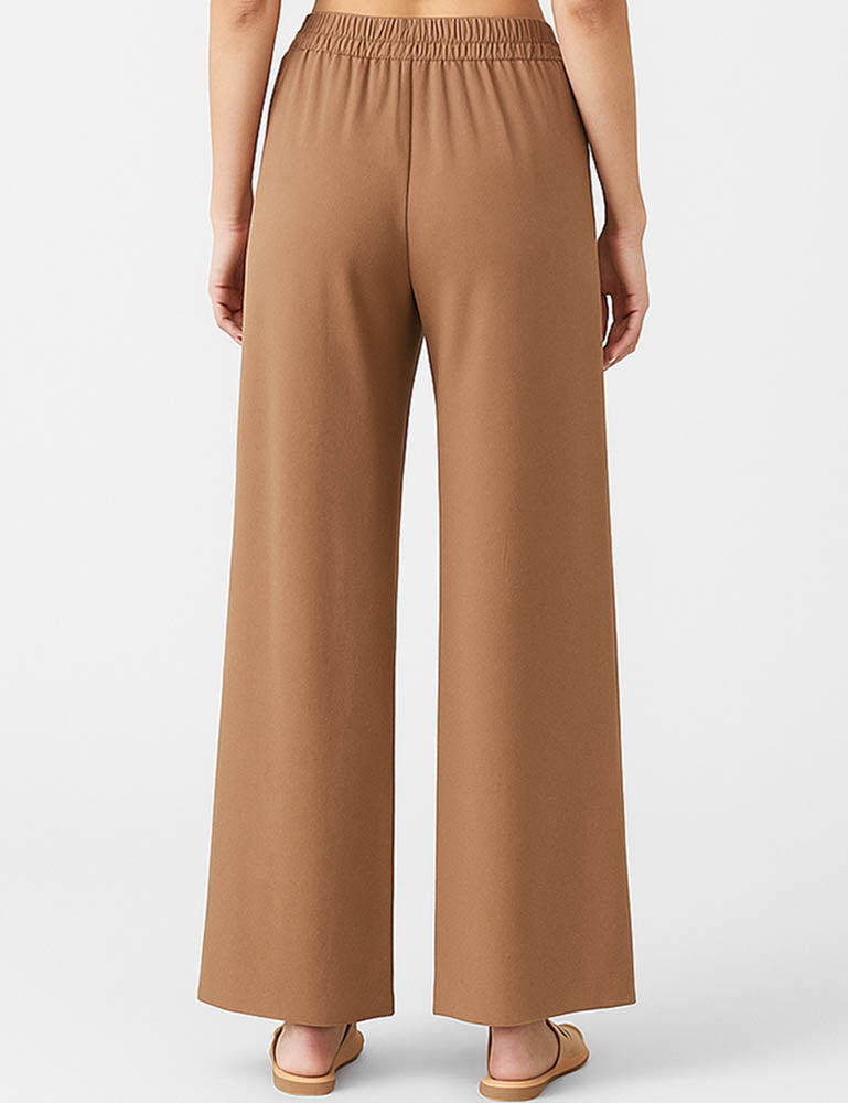 Ladies Solid Color Elastic Waist Wide Leg Pants