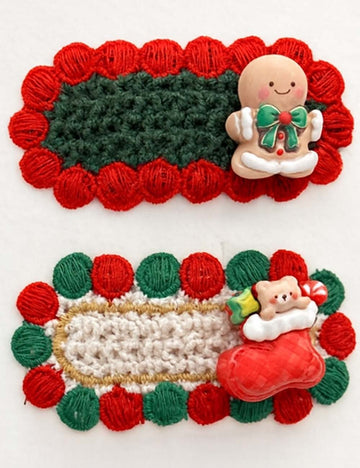 Ladies Christmas Gingerbread Stocking Crochet Knit Hair Clip Set
