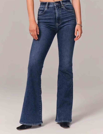 Ladies Button Pocket Flared Denim Pants