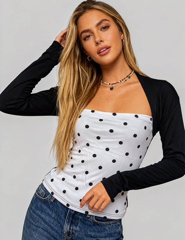 Ladies Polka Dot Long Sleeves Faux 2PCS Top