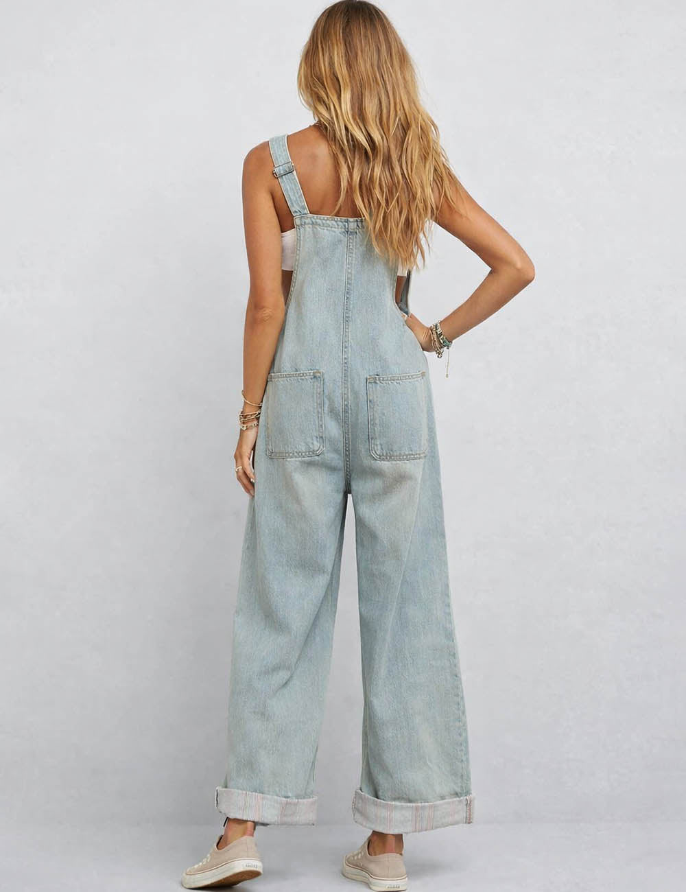Ladies Checked Hemline Overall Pockets Everyday Jumpsuit