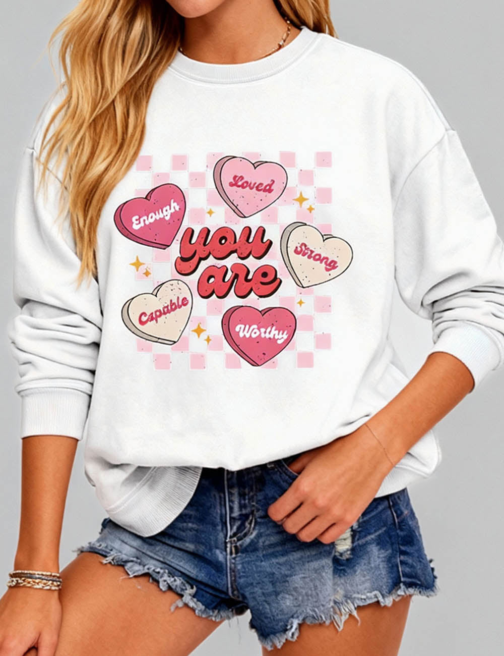 Ladies Valentine's Heart Letter Graphic Festive Sweatshirt
