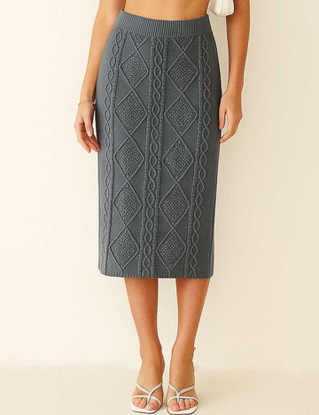 Ladies Solid Color Hip Wrap Knit Midi Skirt