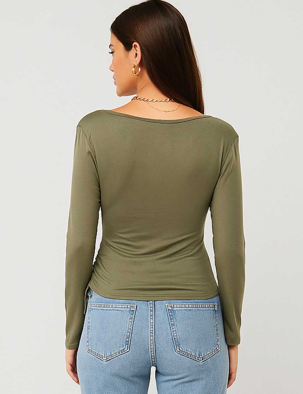 Ladies Solid Color Wrinkle Wrap V-Neck Tie Layering Top