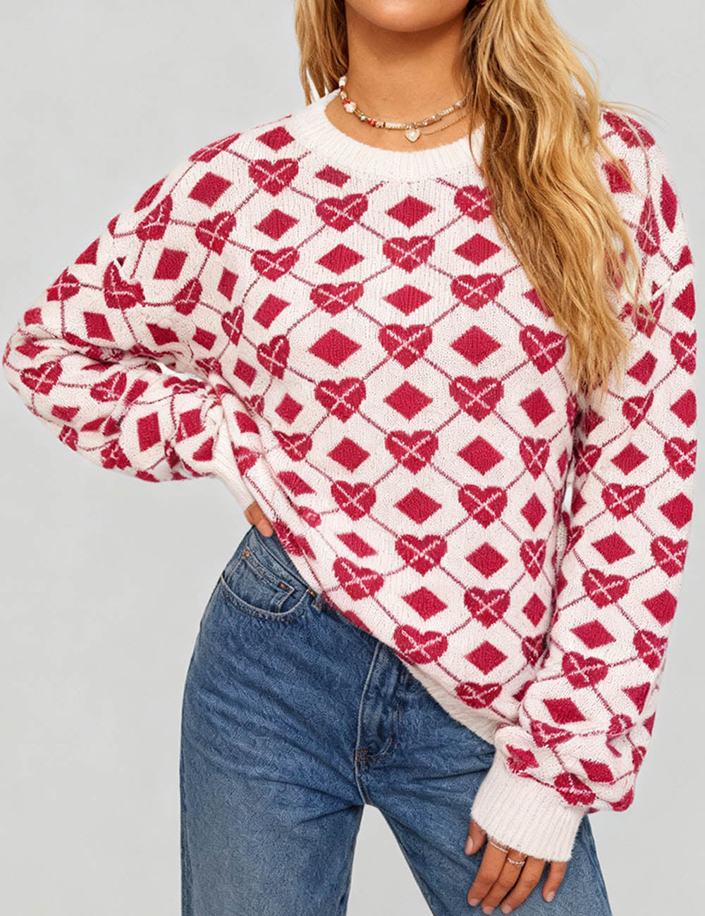 Ladies Valentine's Heart Graphic Pullover Sweater Top
