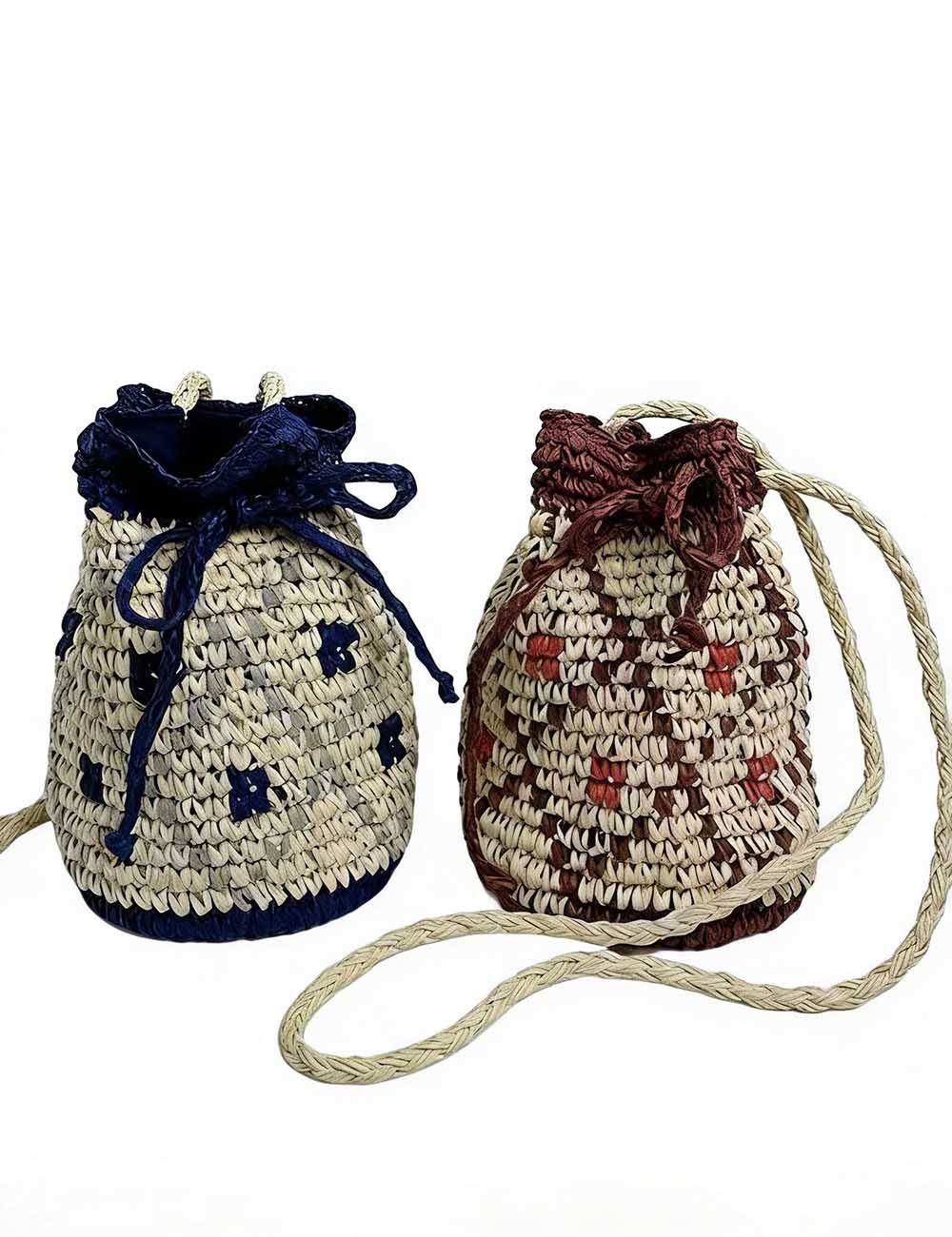 Ladies Boho Woven Straw Drawstring Bucket Shoulder Bag