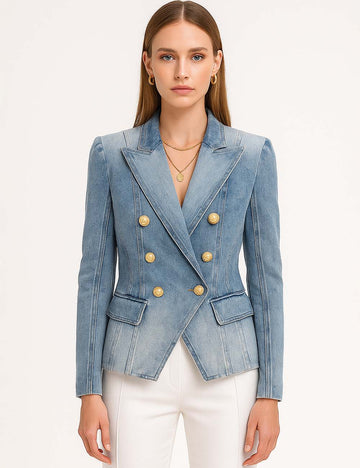 Ladies Trendy Jacket Golden Botton Denim Blazer 20026