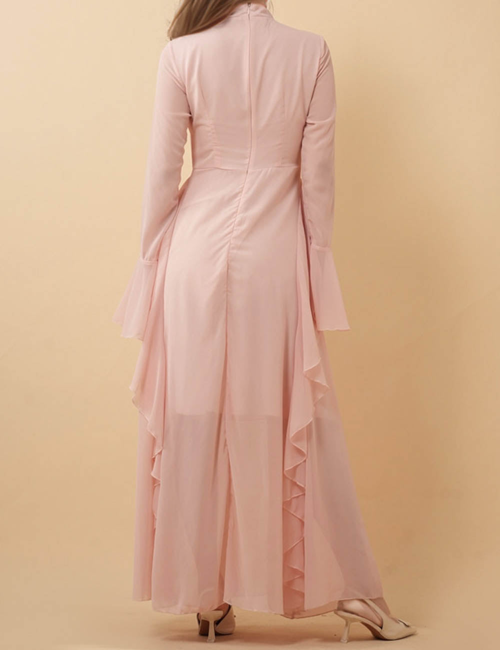 Ladies Ruffle Flared Sleeves Maxi Dress 8SKD51174
