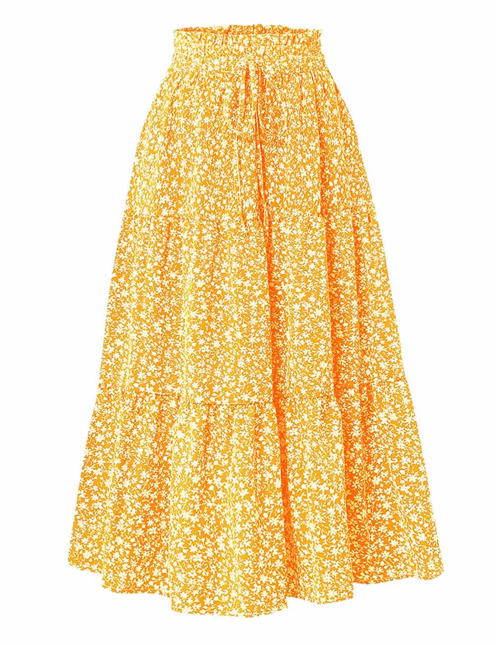 Ladies Boho Elastic Waist Ruched  Drawstring Skirt