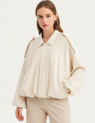 Ladies Faux Suede Shirt Collar Pocket Jacket