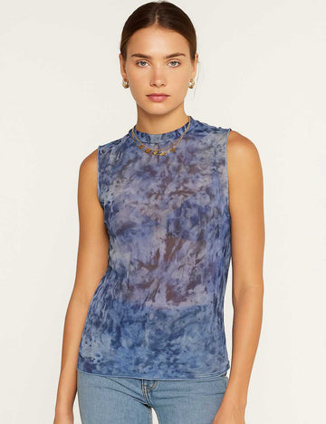 Women Inregular Print Mesh Layring Top See Sheer Tank Top