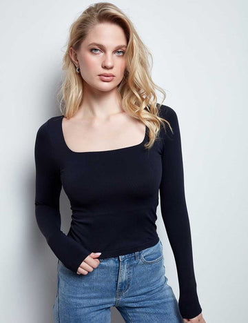 Ladies Seamless Square Neck Long Sleeves Top
