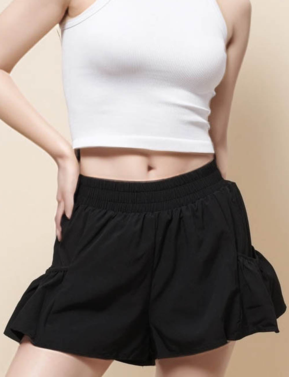 Ladies Elastic Waist Pockets Basic Mini Skirt SKS51300