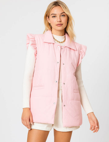 Ladies Ruffle Shoulder Puff Sleeveless Coat SKT41149