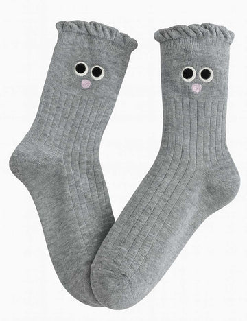 Ladies Cartoon Embroidery Midi Calf Knit Socks