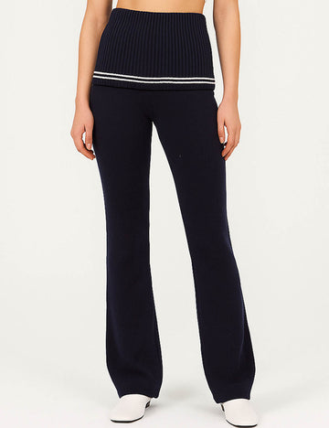 Ladies Color Block Elastic Waist Straight Leg Knit Pants
