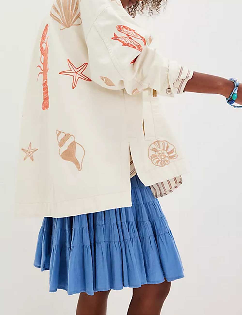 Ladies Embroidery Mutilcolor Turndown Collar Jacket