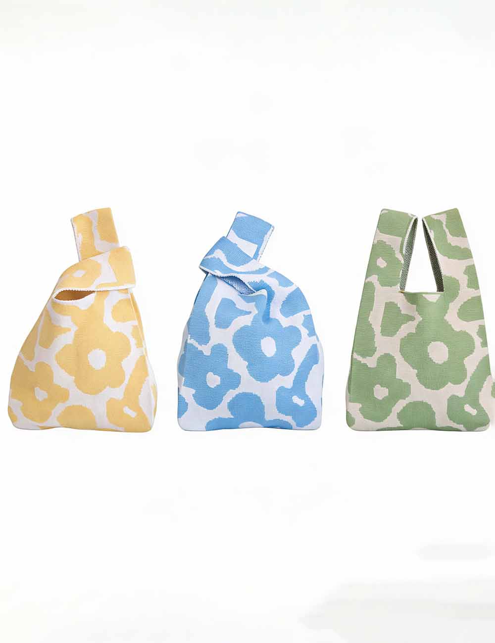 Ladies Floral Pattern Knit Color Block Mini Hand Bag