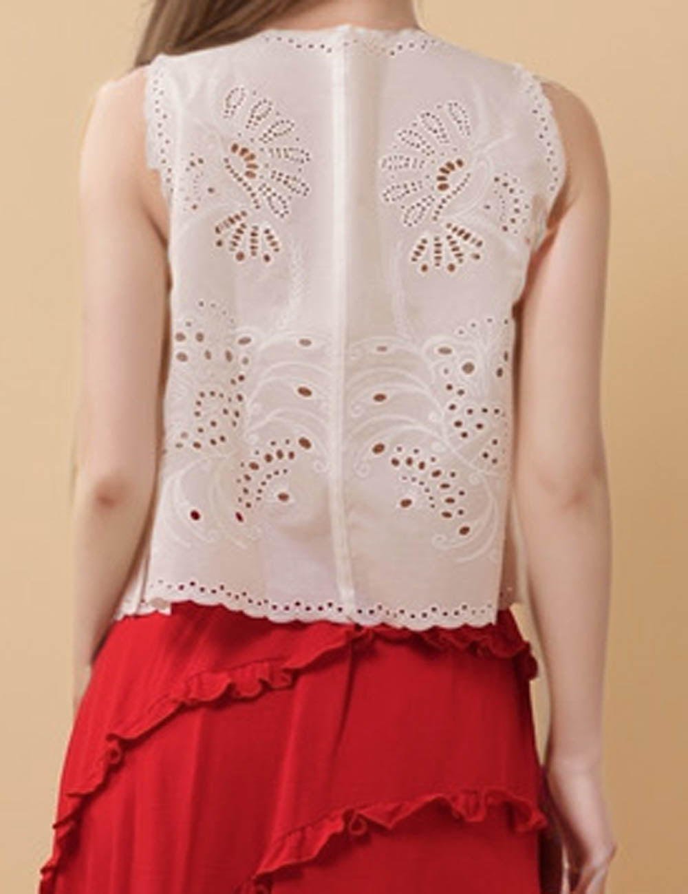 Ladies Sleeveless String Tie Hollow Out Blouse Top 8SKT51110