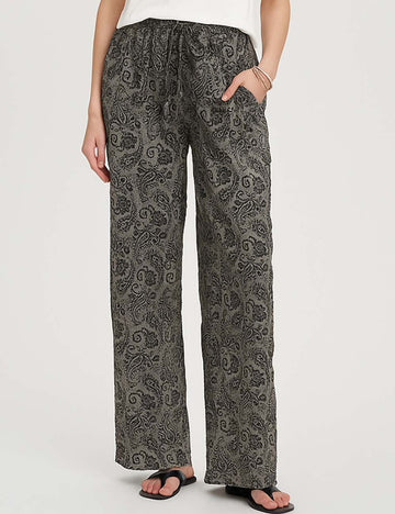 Ladies Abstract Print Elastic Waist Wide Leg Pants
