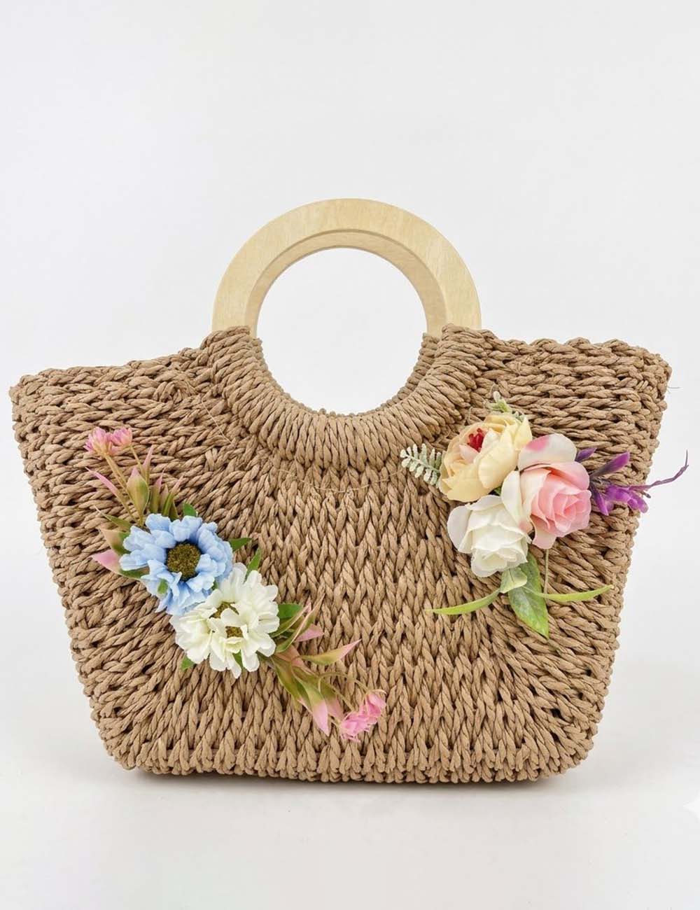 Straw Floral Tote Bag - Sweetkama Wholesale - #3943